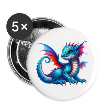 Drache - Buttons groß 56 mm (5er Pack) - Weiß - Vorne
