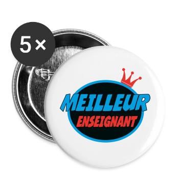 MEILLEUR ENSEIGNANT - Lot de 5 grands badges (56 mm) - blanc - Devant