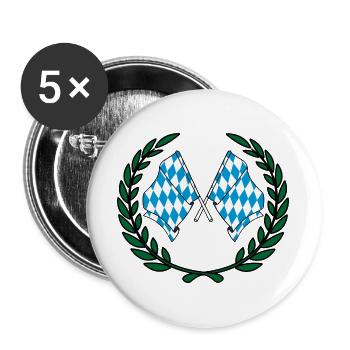 Fahnen Bayern Lorbeerkranz - Buttons groß 56 mm (5er Pack) - Weiß - Vorne
