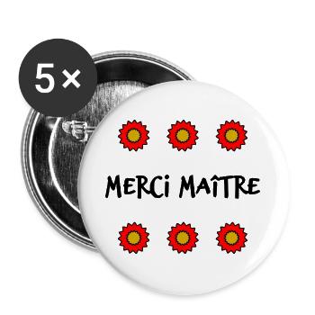 MEISTER. MEISTER. VIELEN DANK. DANKE, MEISTER. MEISTER - Buttons groß 56 mm (5er Pack) - Weiß - Vorne