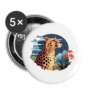 Leopard Portrait Tier Illustration TShirt - Buttons groß 56 mm (5er Pack) - Weiß - Vorne