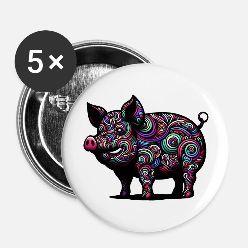 Colorful Pig - Buttons large 2.2''/56 mm (5-pack) - white