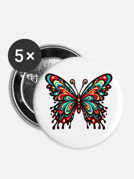 Vibrant Comic Butterfly - Buttons groß 56 mm (5er Pack) - Weiß