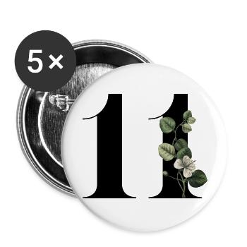Nummer 11 Blumengrün -11. Geburtstag Blumen - Buttons groß 56 mm (5er Pack) - Weiß - Vorne
