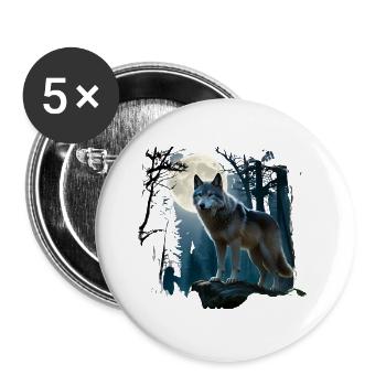 Mondwolf im nächtlichen Wald - Buttons groß 56 mm (5er Pack) - Weiß - Vorne