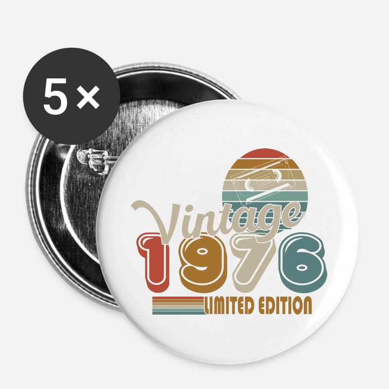 1976 - Buttons groß 56 mm (5er Pack) - Weiß