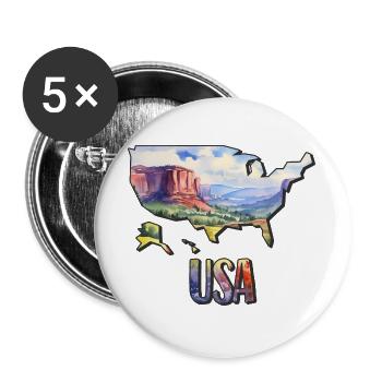 Watercolor Map USA - Buttons large 2.2''/56 mm (5-pack) - white - Front
