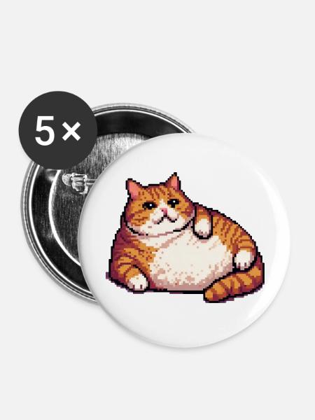 Fette Ingwerkatze Pixelkunst - Buttons groß 56 mm (5er Pack) - Weiß