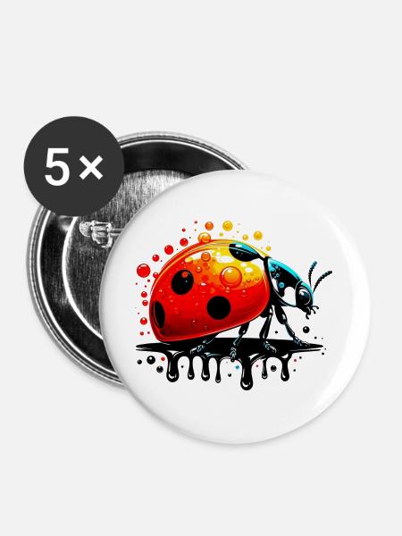 Marienkäfer - Buttons groß 56 mm (5er Pack) - Weiß