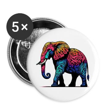 Éléphant - Lot de 5 grands badges (56 mm) - blanc - Devant