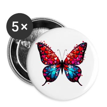 Papillon avec des cœurs - Lot de 5 grands badges (56 mm) - blanc - Devant
