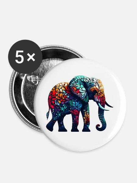 Elefant - Buttons groß 56 mm (5er Pack) - Weiß