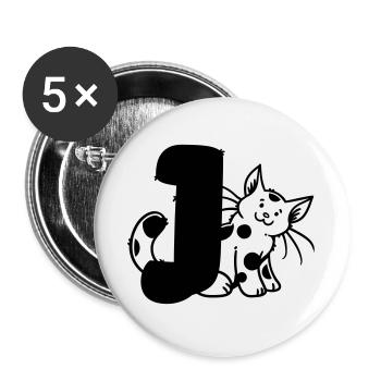 Katze Buchstabe J - Buttons groß 56 mm (5er Pack) - Weiß - Vorne