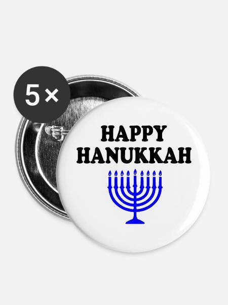 HAPPY HANUKKAH - Buttons groß 56 mm (5er Pack) - Weiß