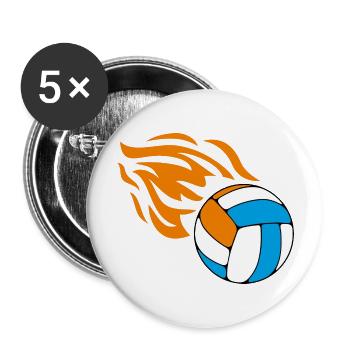 Fliegender flammender Volleyball - Buttons groß 56 mm (5er Pack) - Weiß - Vorne