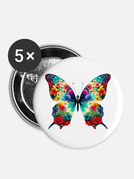 Schmetterling - Buttons groß 56 mm (5er Pack) - Weiß