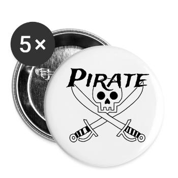 Pirate - Totenschädel - Buttons groß 56 mm (5er Pack) - Weiß - Vorne