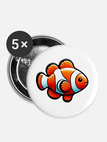 Clownfisch - Buttons groß 56 mm (5er Pack) - Weiß