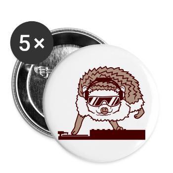 Süßer DJ Igel Cooles Musik Party Tier Club Spaß - Buttons groß 56 mm (5er Pack) - Weiß - Vorne
