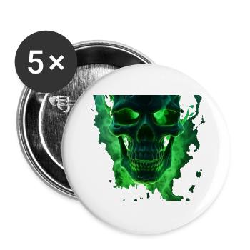 Leuchtender grüner Totenkopfdesign - Buttons groß 56 mm (5er Pack) - Weiß - Vorne