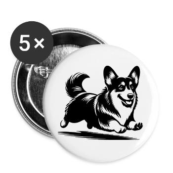 Corgi gallois - Lot de 5 grands badges (56 mm) - blanc - Devant
