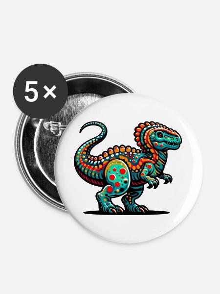 Dinosaurier - Buttons groß 56 mm (5er Pack) - Weiß