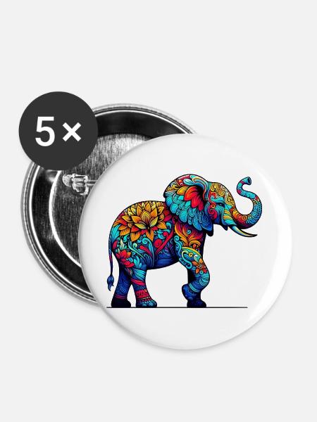 Elefant - Buttons groß 56 mm (5er Pack) - Weiß