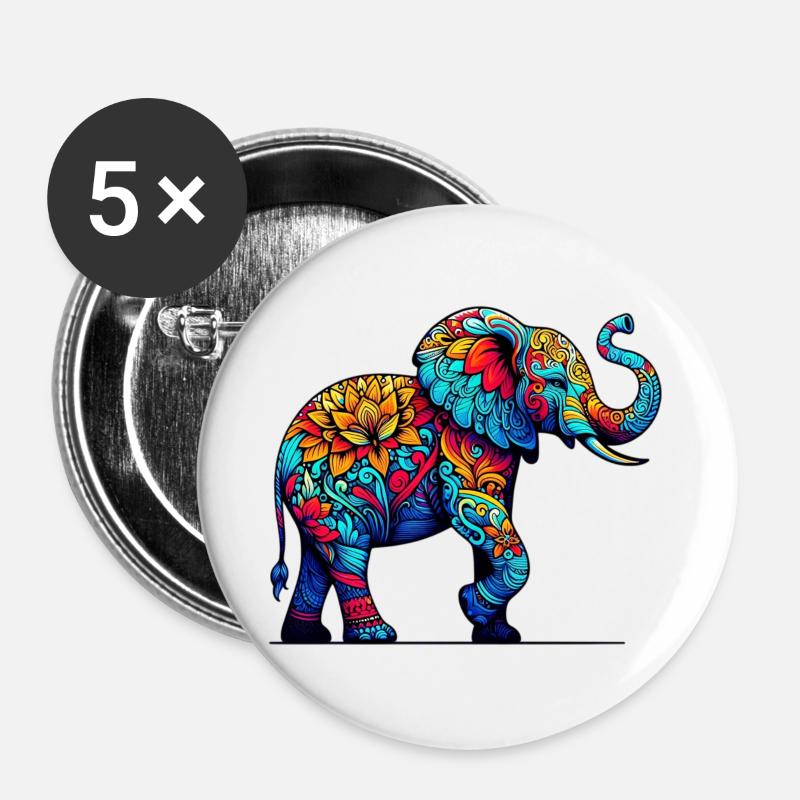 Elefant - Buttons groß 56 mm (5er Pack) - Weiß