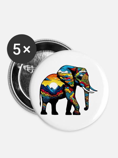 Elefant - Buttons groß 56 mm (5er Pack) - Weiß