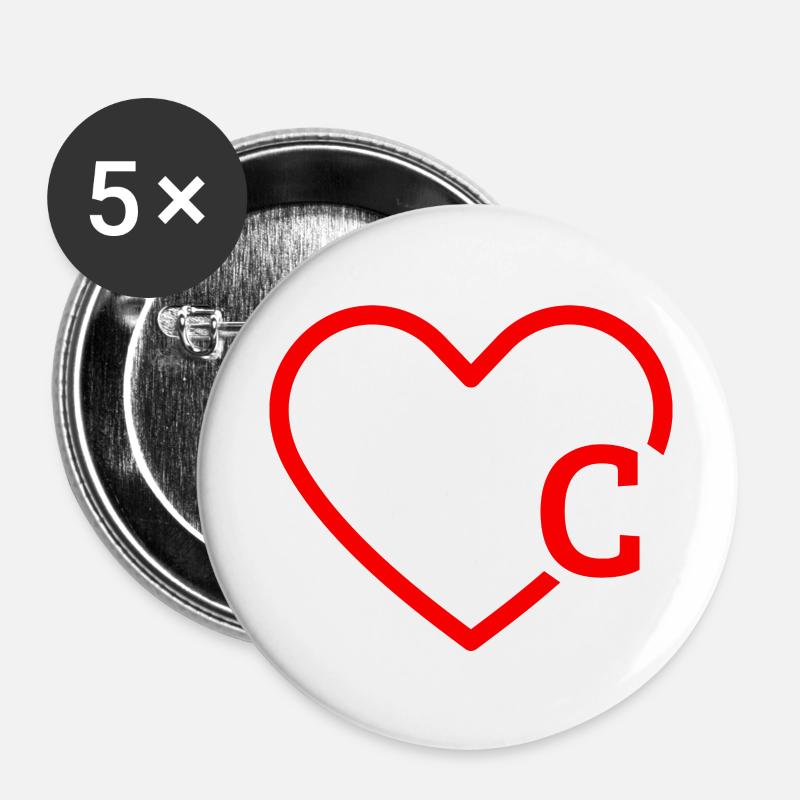 letter c red heart - Buttons large 2.2''/56 mm (5-pack) - white
