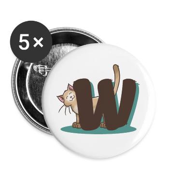Cat Letter W - Buttons large 2.2''/56 mm (5-pack) - white - Front