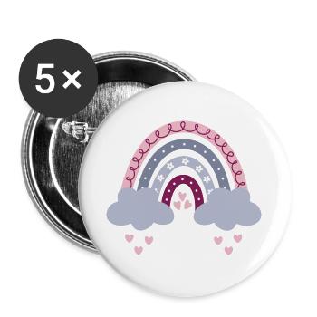 Boho Regenbogen rosa Mädchen Geburt Baby Babyparty - Buttons groß 56 mm (5er Pack) - Weiß - Vorne