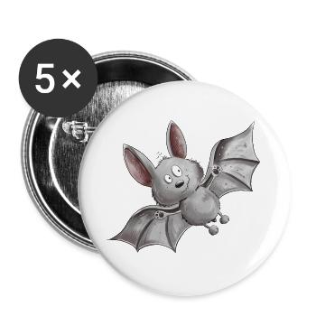 Flatternde Fledermaus - Buttons groß 56 mm (5er Pack) - Weiß - Vorne