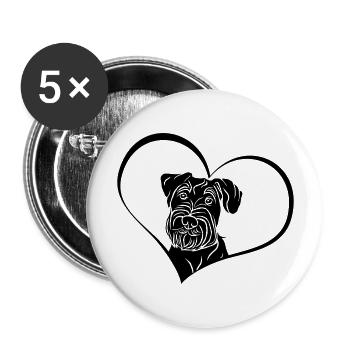 Schnauzer moyen en cœur - Lot de 5 grands badges (56 mm) - blanc - Devant