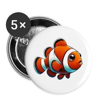 Poisson-clown - Lot de 5 grands badges (56 mm) - blanc - Devant