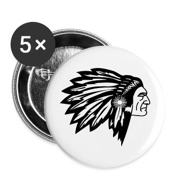 Stolzer Indianer Häuptling Gesicht Kopf Seitlich - Buttons groß 56 mm (5er Pack) - Weiß - Vorne