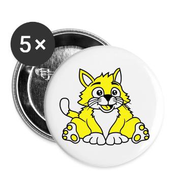 chat assis mignon heureux gros chaton - Lot de 5 grands badges (56 mm) - blanc - Devant