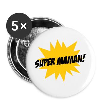 Super Maman - Fête des Mères - Lot de 5 grands badges (56 mm) - blanc - Devant