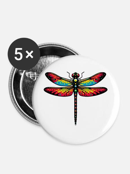 Libelle - Buttons groß 56 mm (5er Pack) - Weiß