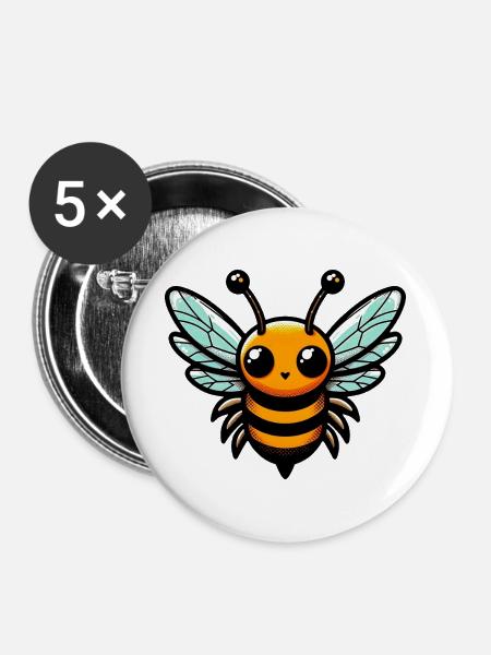 Biene - Buttons groß 56 mm (5er Pack) - Weiß