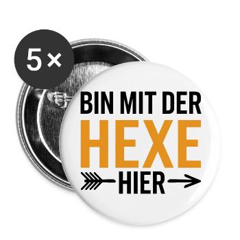 Bin mit der Hexe Funny Halloween - Buttons groß 56 mm (5er Pack) - Weiß - Vorne
