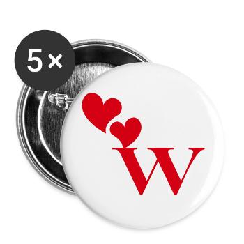 Buchstabe w Rotes Herz - Buttons groß 56 mm (5er Pack) - Weiß - Vorne
