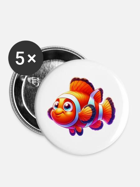 Clownfisch - Buttons groß 56 mm (5er Pack) - Weiß