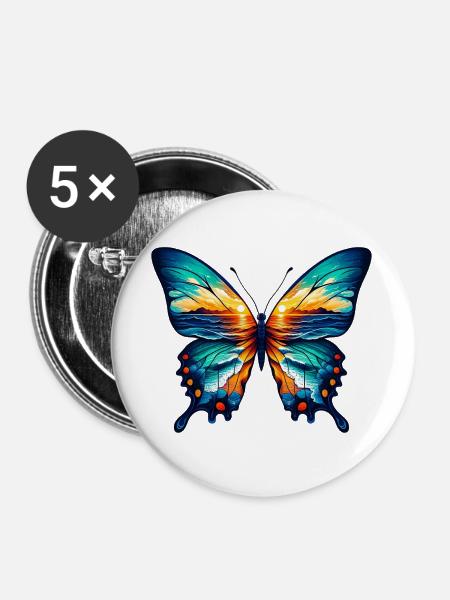 Schmetterling - Buttons groß 56 mm (5er Pack) - Weiß