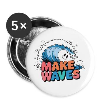 Lebendige Surfwelle mit Make Waves-Text - Buttons groß 56 mm (5er Pack) - Weiß - Vorne