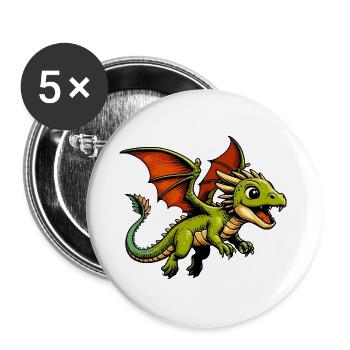 Drache - Buttons groß 56 mm (5er Pack) - Weiß - Vorne