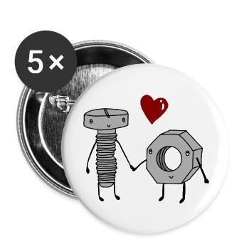 Boulon et écrou amoureux - Lot de 5 grands badges (56 mm) - blanc - Devant