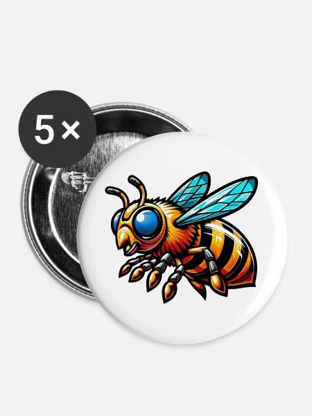 Biene - Buttons groß 56 mm (5er Pack) - Weiß