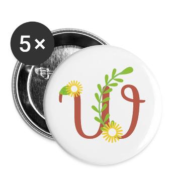 Elegant letter 'W' with flowers - Buttons large 2.2''/56 mm (5-pack) - white - Front