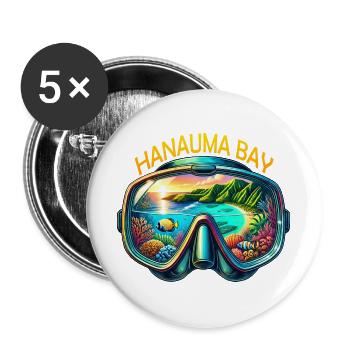 Hanauma Bay Plongée Hawaï Plage de plongée en apnée - Lot de 5 grands badges (56 mm) - blanc - Devant